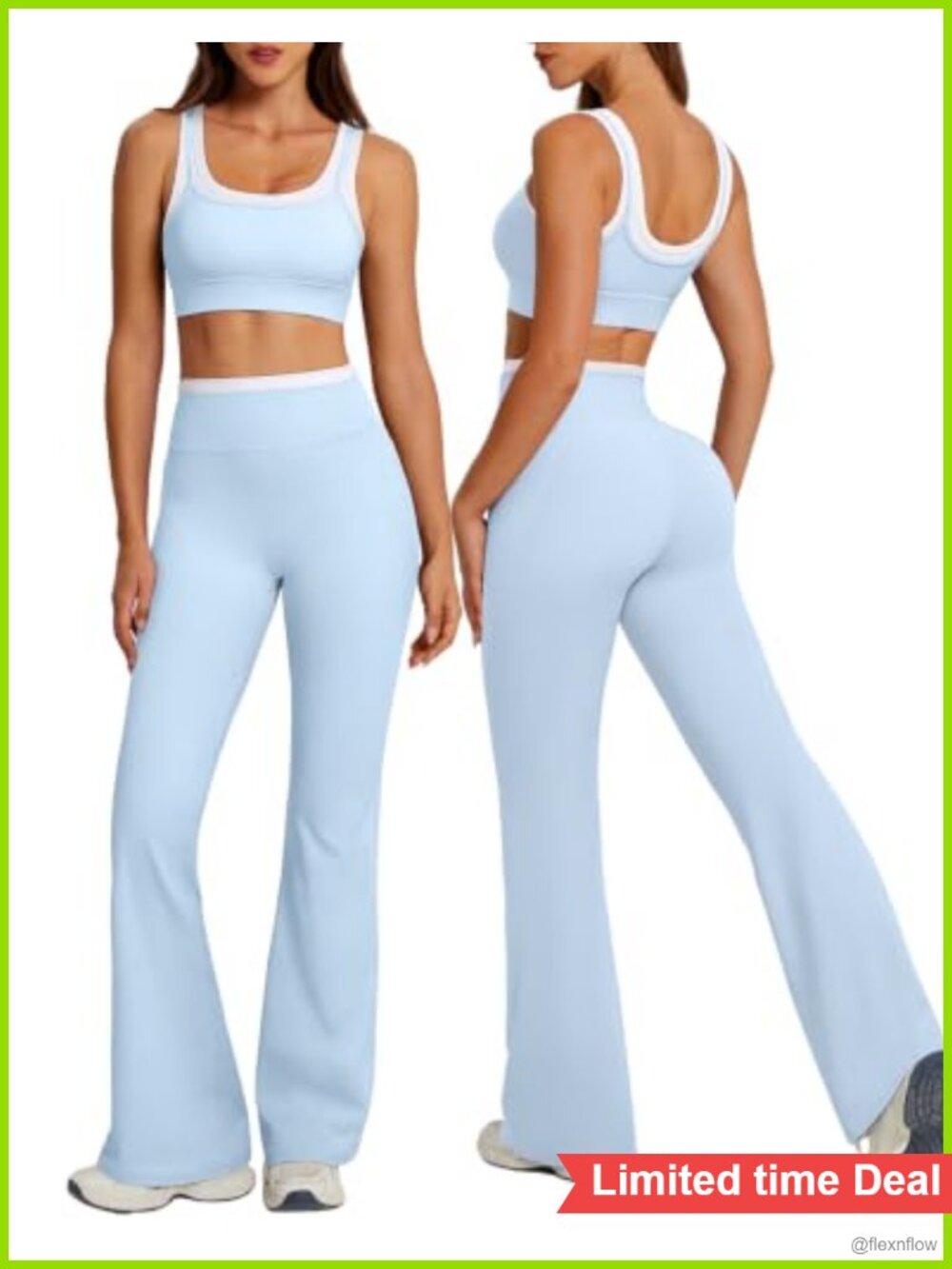 2 Piece Flare Leggings Workout Set Removable Pads Backless